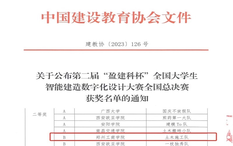 永利首页（中国）股份有限公司官网工学院学子在第二届“盈建科杯”全国大学生智能建造数字化设计大赛中获得佳绩